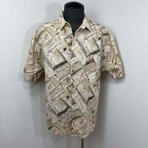 Vintage Mens MAXX FM Linen Cotton Shirt Large Short Sleeves USA Barkcloth Pocket